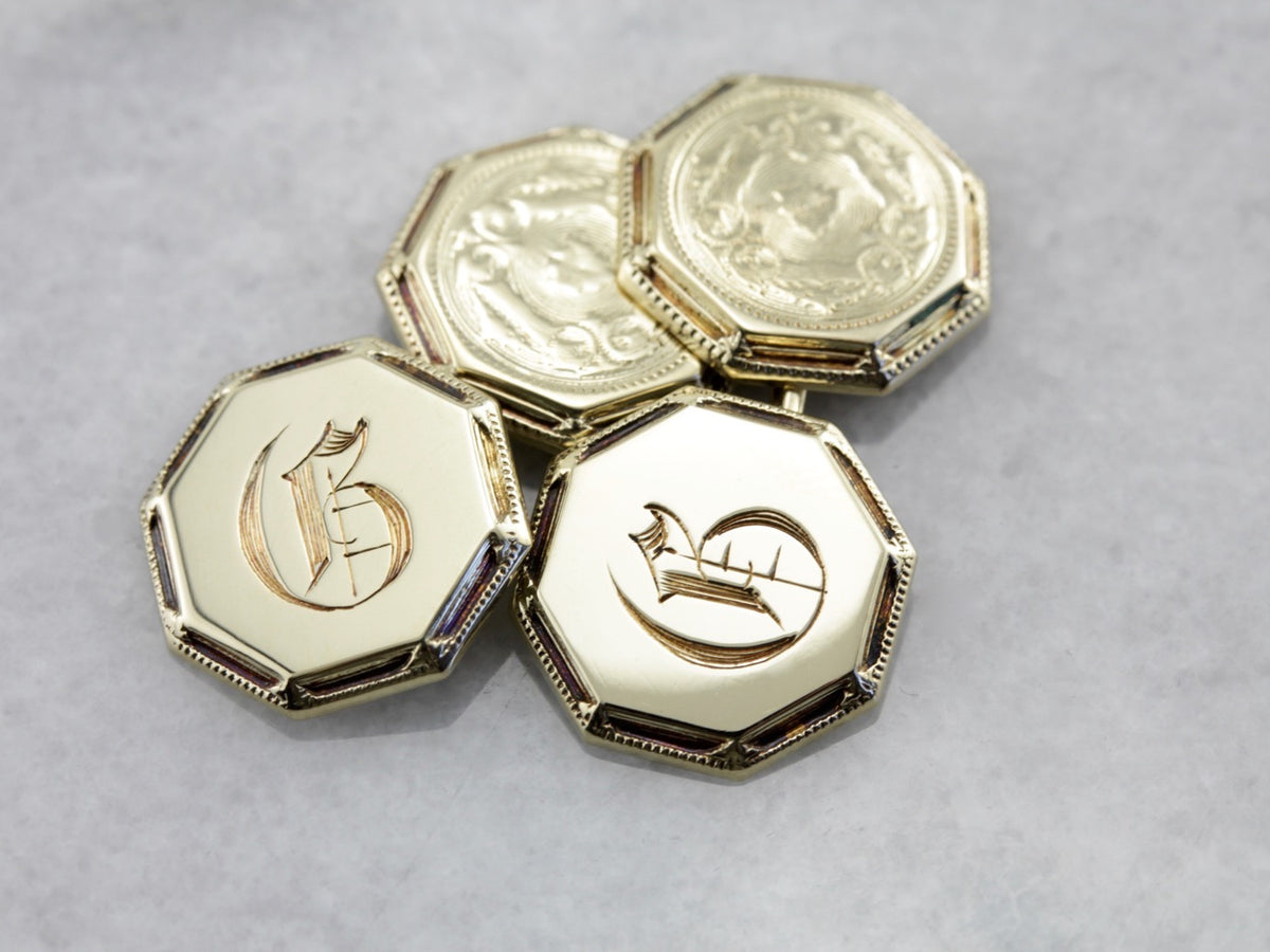 Gemelos antiguos con monograma G inglés antiguo