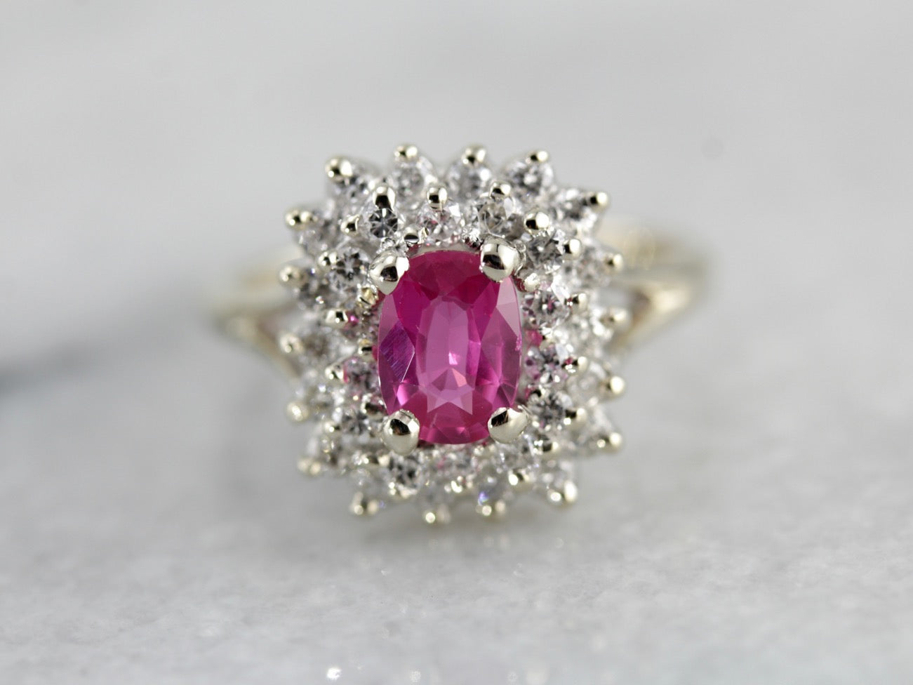 Pink Sapphire Double Halo Ring in White Gold