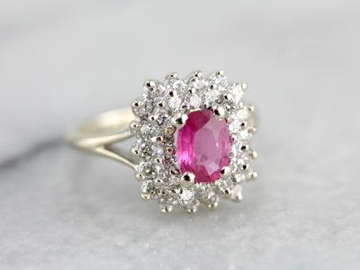 Pink Sapphire Double Halo Ring in White Gold