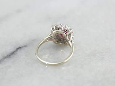 Pink Sapphire Double Halo Ring in White Gold