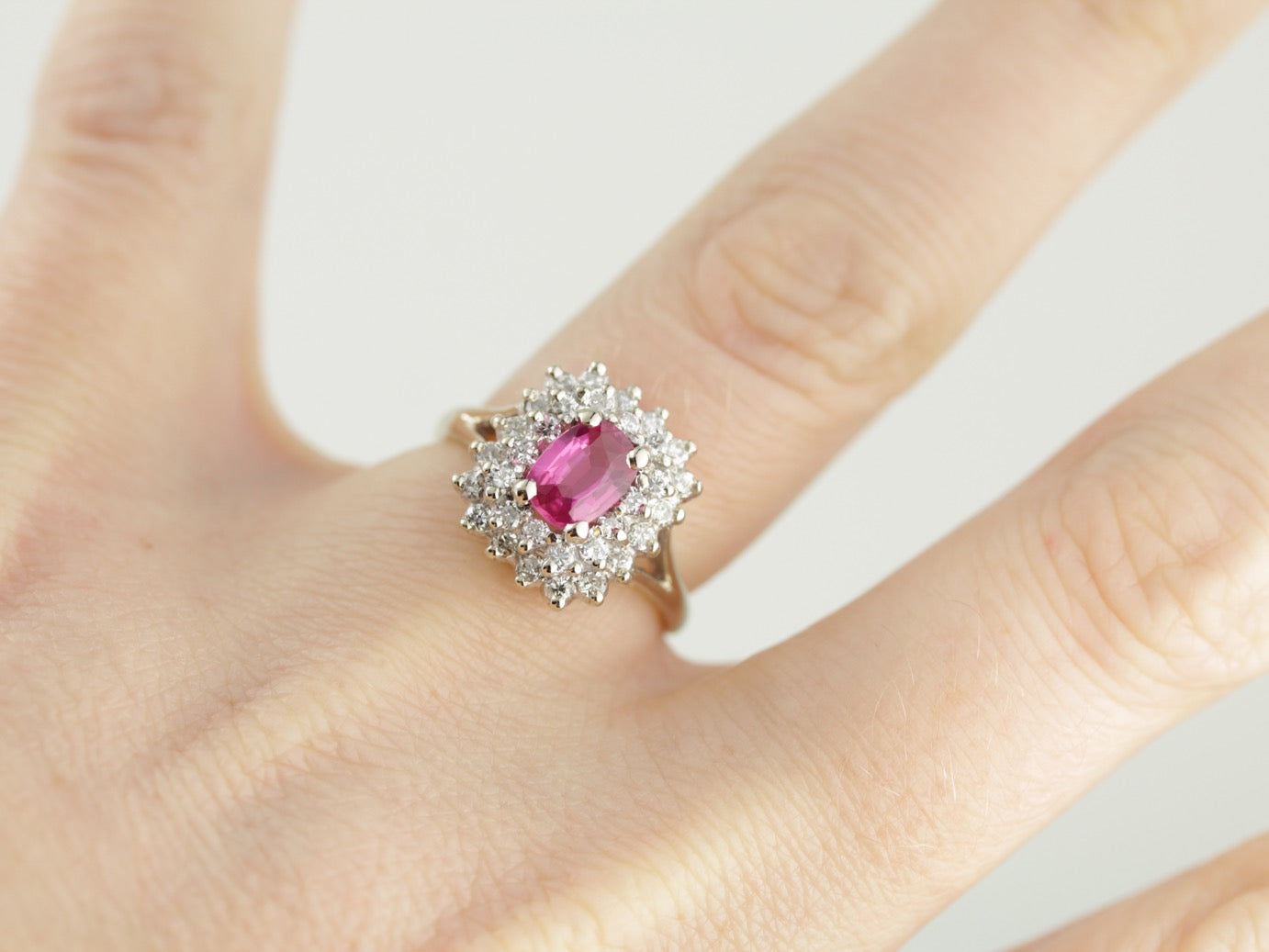 Pink Sapphire Double Halo Ring in White Gold