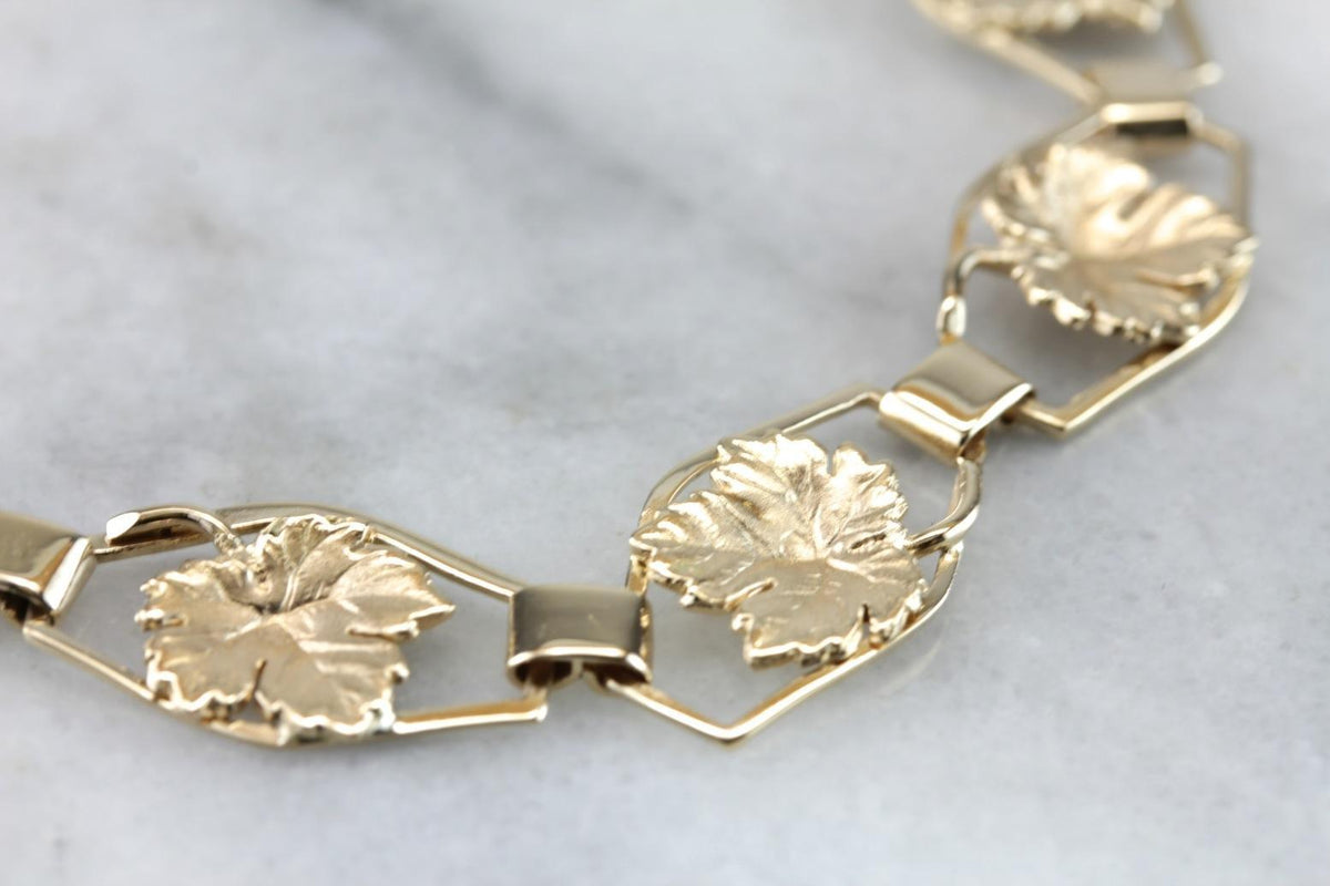 Vintage Maple Leaf Gold Link Bracelet
