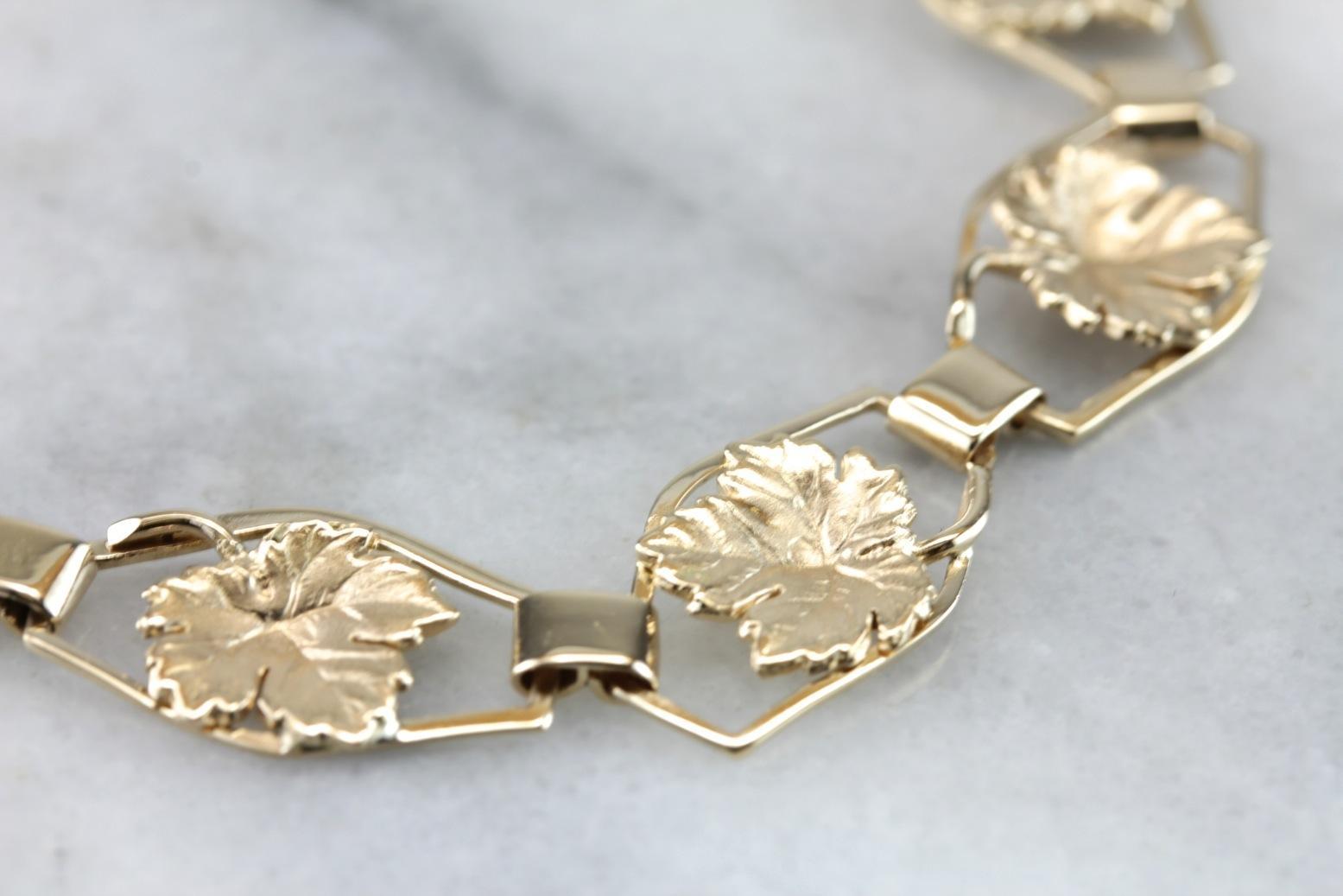 Vintage Maple Leaf Gold Link Bracelet