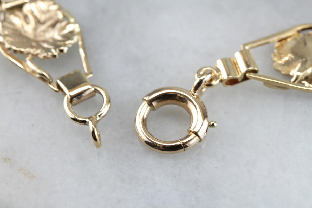 Vintage Maple Leaf Gold Link Bracelet