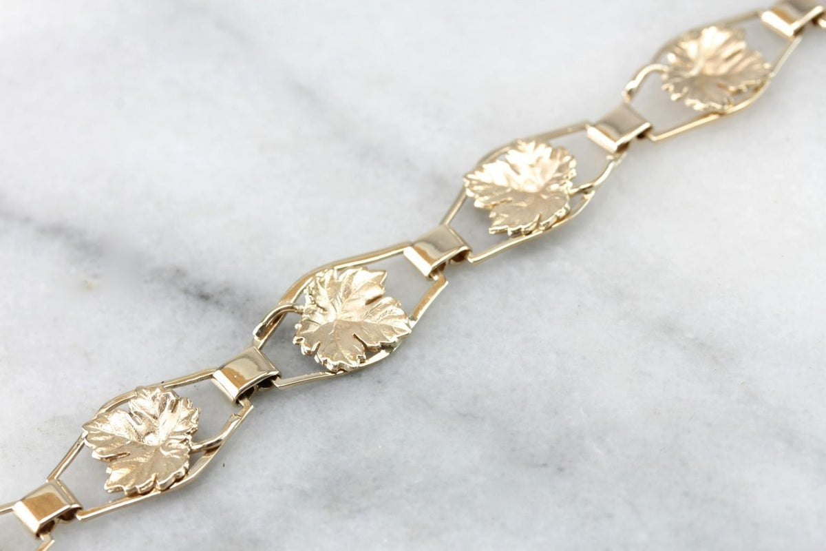 Vintage Maple Leaf Gold Link Bracelet