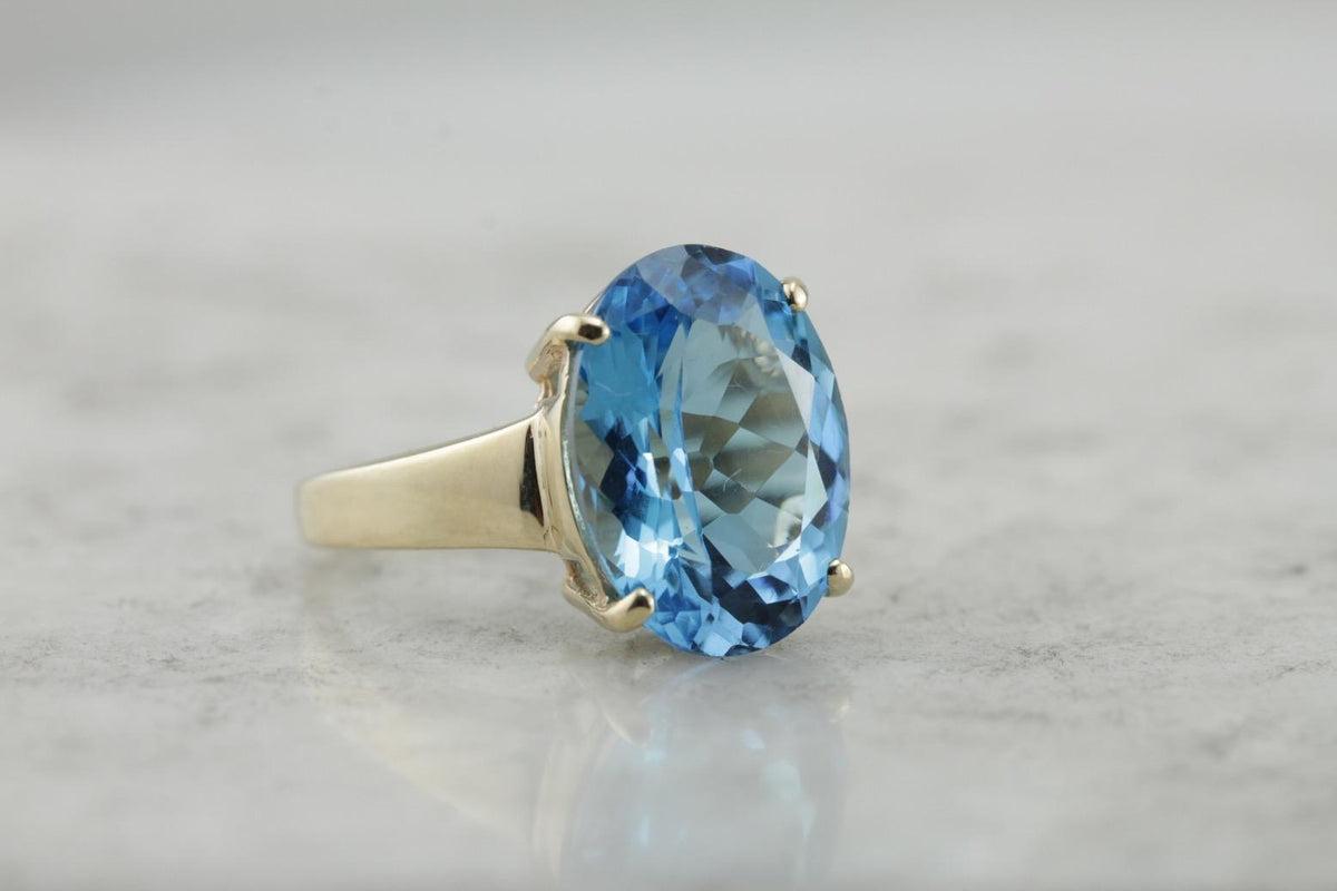 Bright Blue Topaz Cocktail Ring, Blue Statement Ring in Gold Mounting