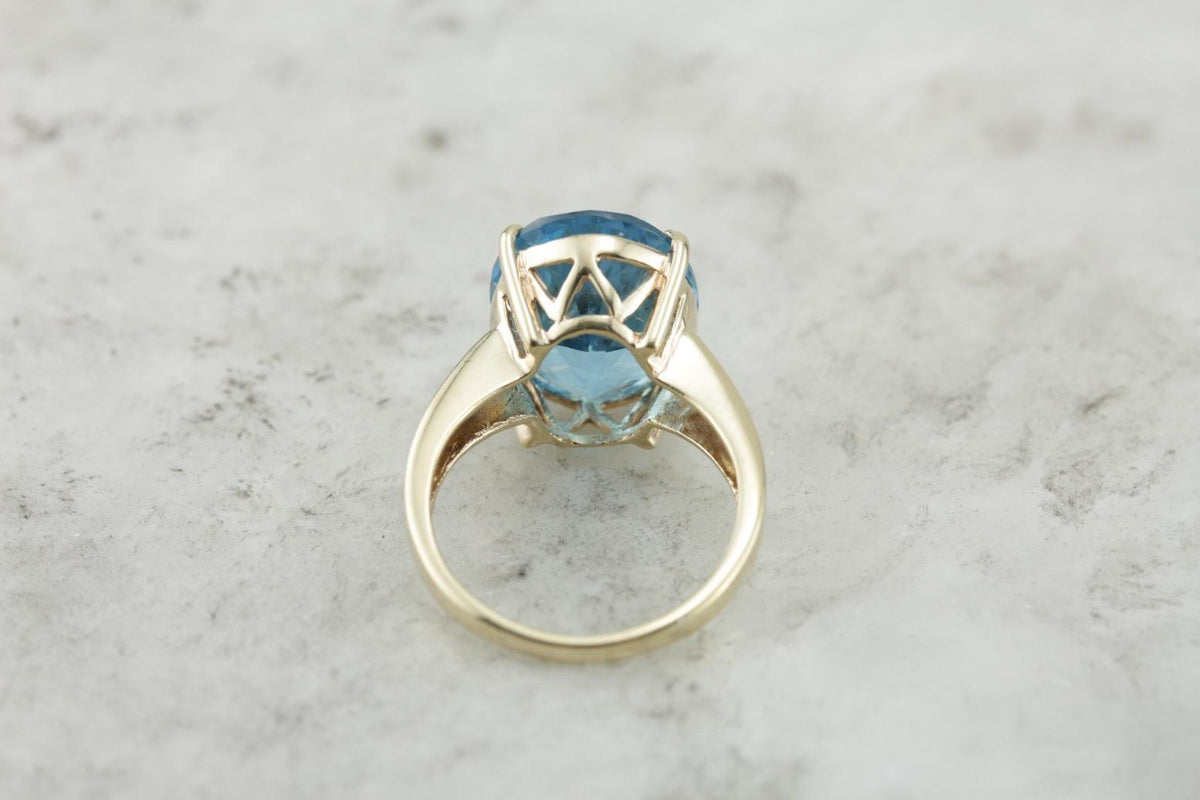 Bright Blue Topaz Cocktail Ring, Blue Statement Ring in Gold Mounting
