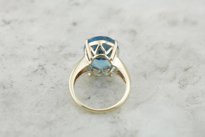 Bright Blue Topaz Cocktail Ring, Blue Statement Ring in Gold Mounting
