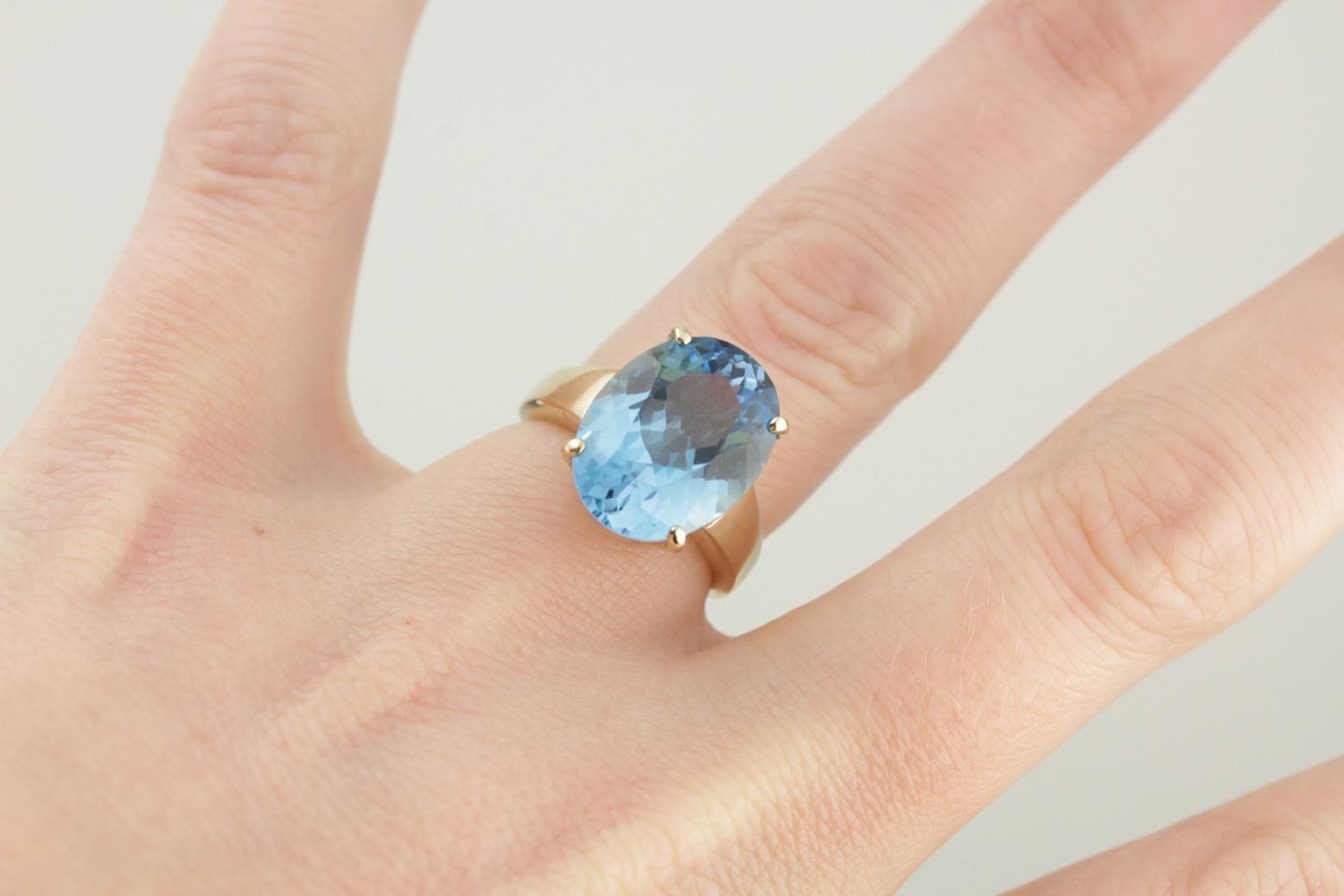 Bright Blue Topaz Cocktail Ring, Blue Statement Ring in Gold Mounting