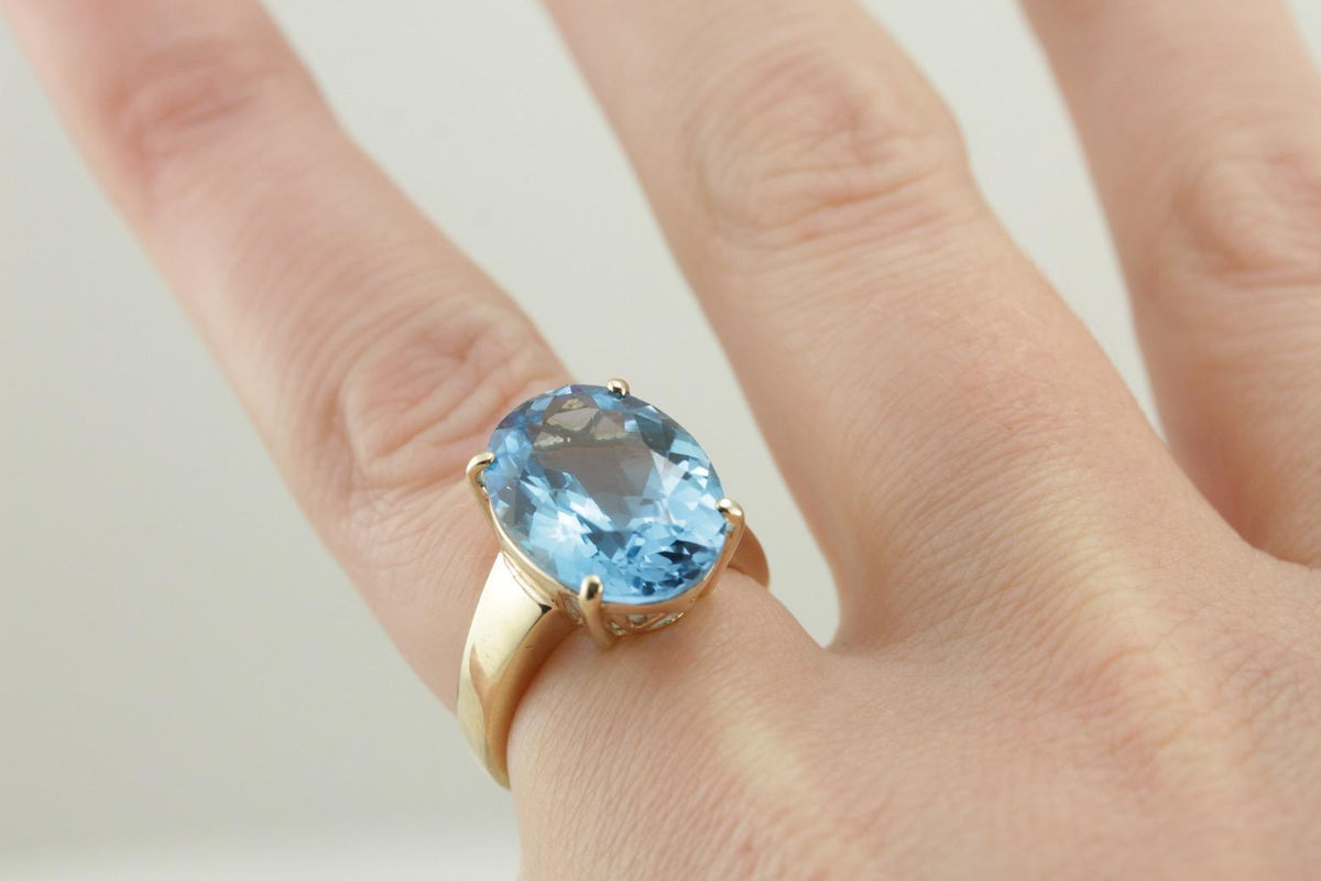 Bright Blue Topaz Cocktail Ring, Blue Statement Ring in Gold Mounting