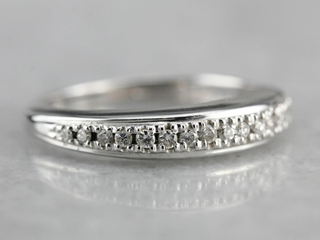 14k White Gold Pave Set, Comfort Fit  Wedding Band