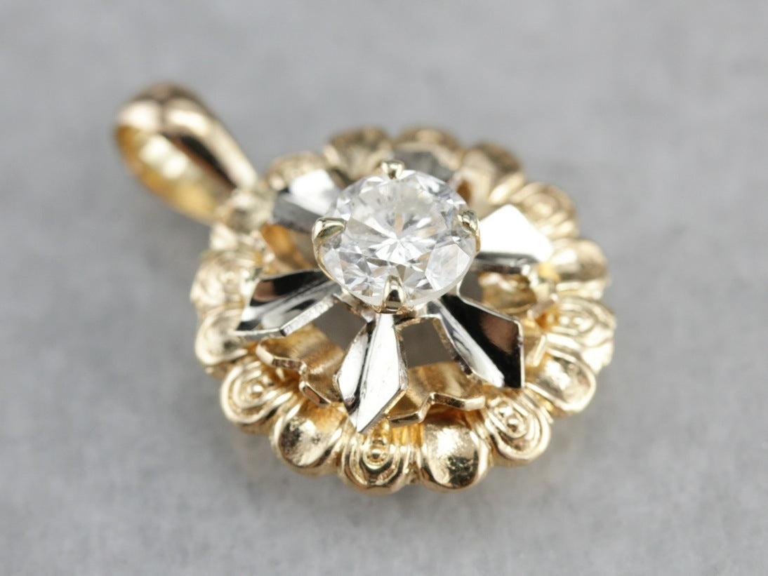 Yellow and White Gold Diamond Pinwheel Pendant