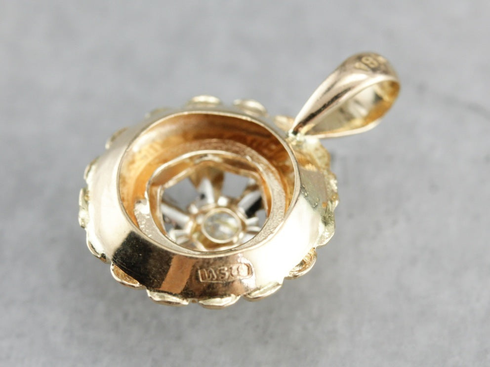 Yellow and White Gold Diamond Pinwheel Pendant