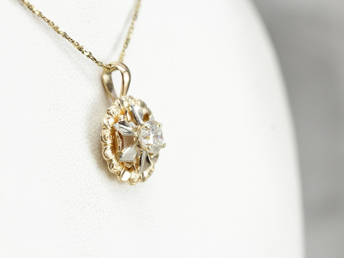 Yellow and White Gold Diamond Pinwheel Pendant