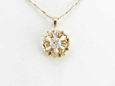 Yellow and White Gold Diamond Pinwheel Pendant