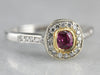 Modern Pink Sapphire and Halo Engagement Ring