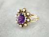 Unique Amethyst and Pearl Halo Cocktail Ring
