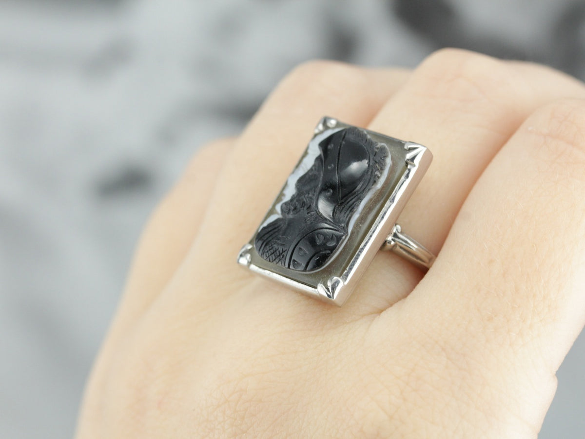 Unique Double Soldier Stone Cameo Ring