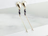 Blue Enamel Swirl Accented Bar Drop Earrings, Long Contemporary Drops