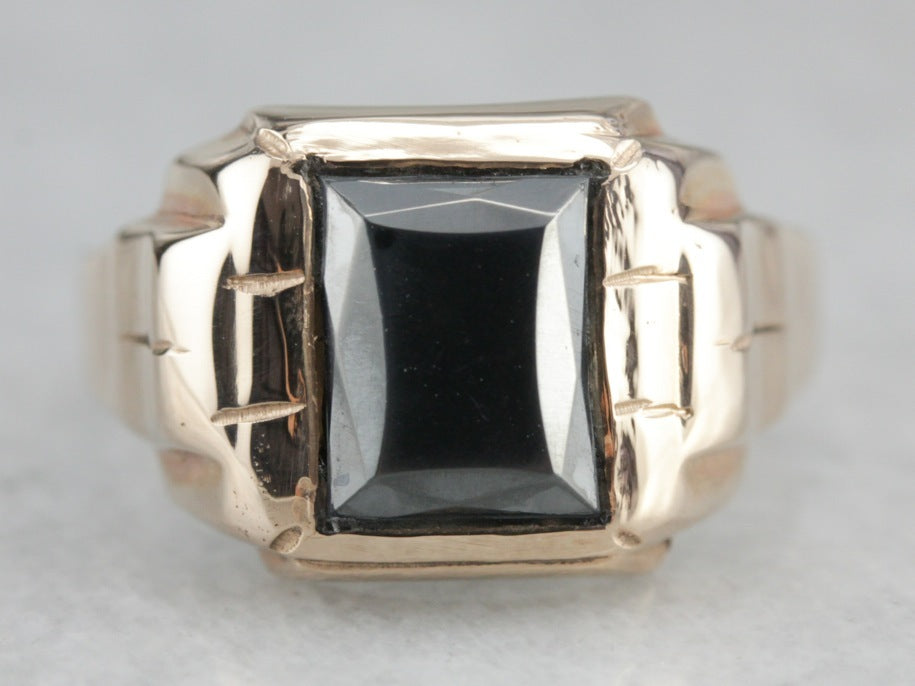 Retro Men's Hematite Gold Statement Ring