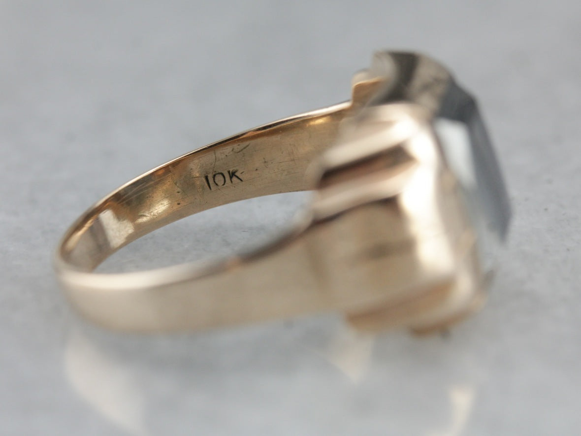 Retro Men's Hematite Gold Statement Ring