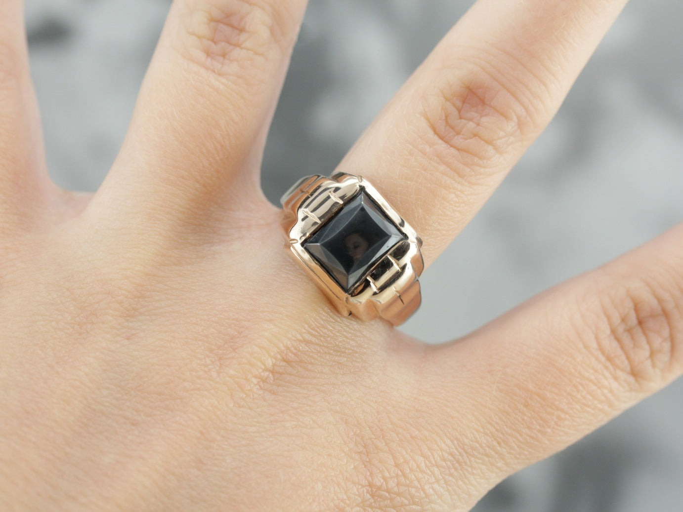 Retro Men's Hematite Gold Statement Ring