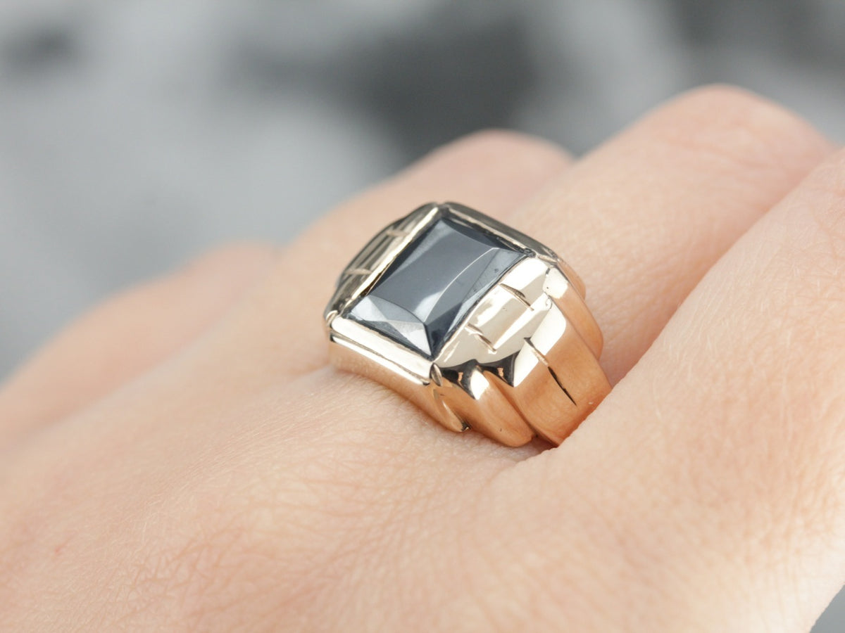 Retro Men's Hematite Gold Statement Ring