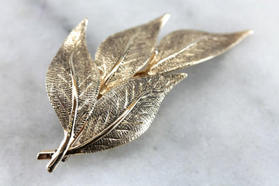 Miss Magnolia: Vintage Leaf Cluster Brooch in Etched Gold
