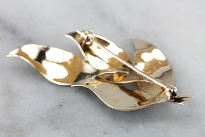 Miss Magnolia: Vintage Leaf Cluster Brooch in Etched Gold