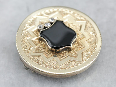 Onyx Diamond and Gold Victorian Pendant or Brooch
