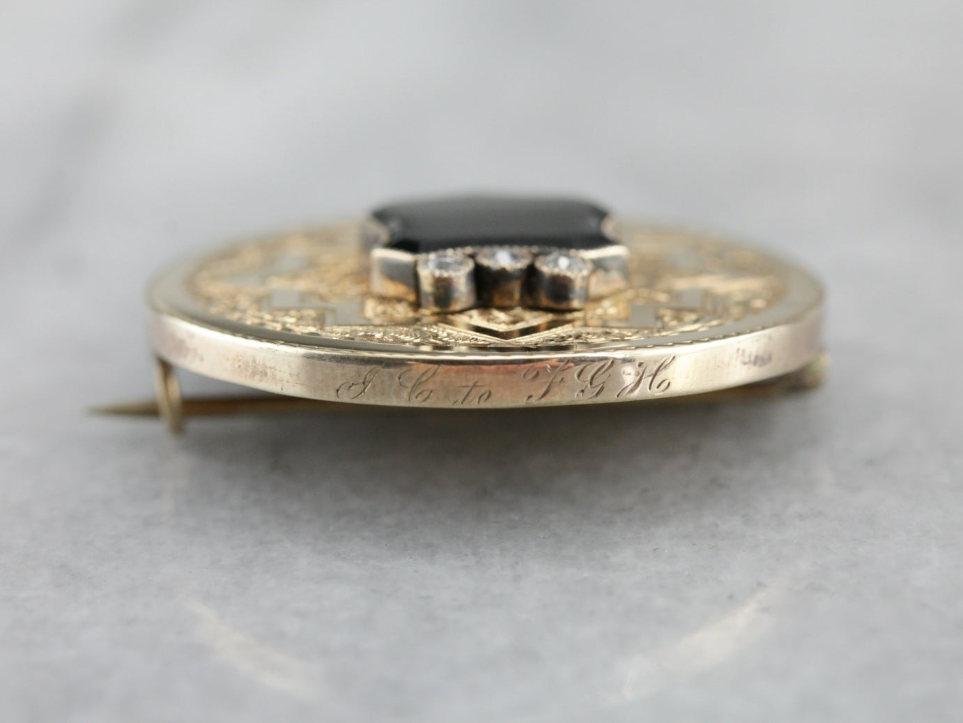 Onyx Diamond and Gold Victorian Pendant or Brooch