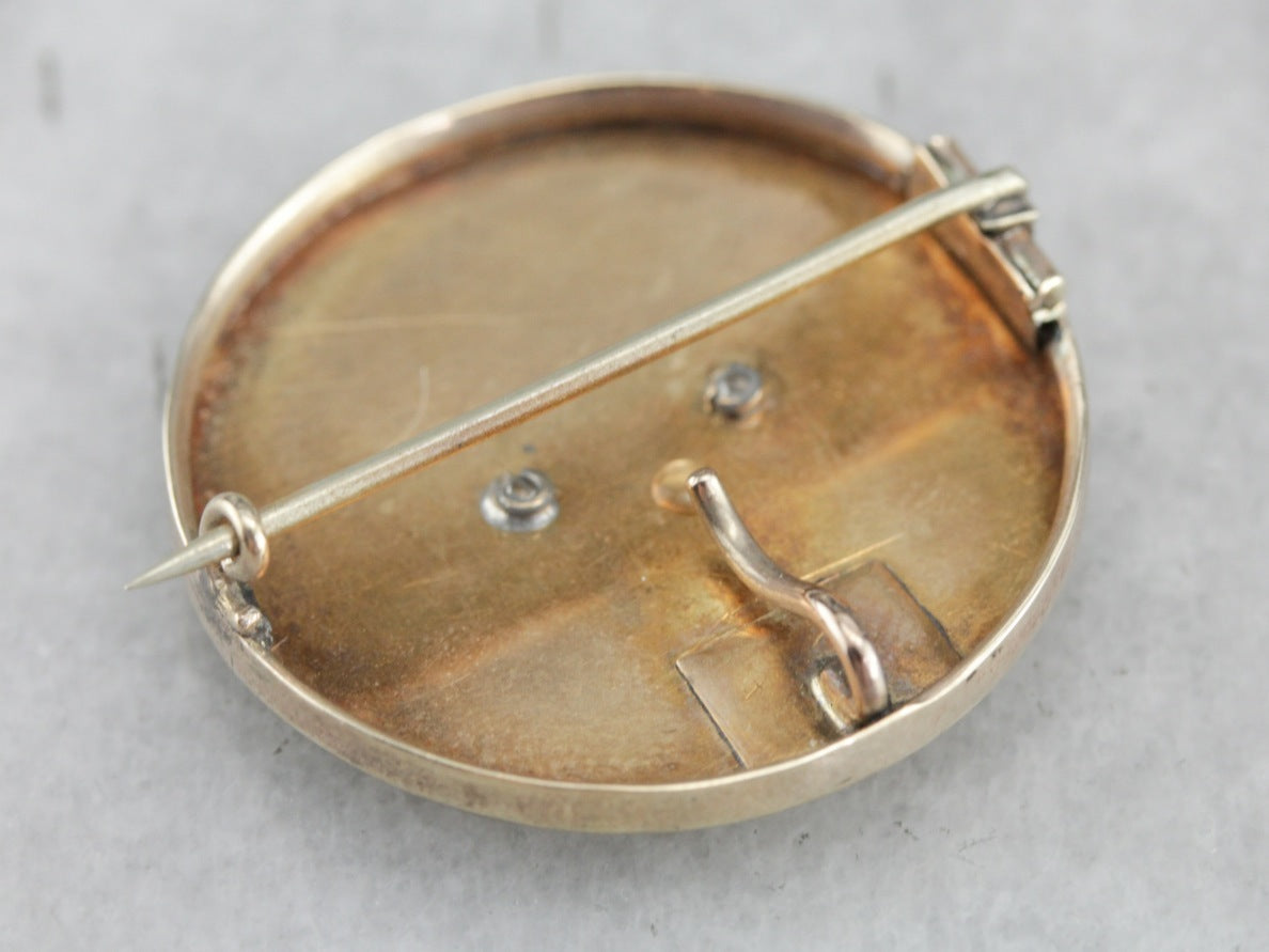 Onyx Diamond and Gold Victorian Pendant or Brooch