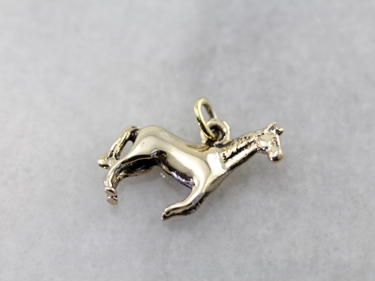 Jumping Horse Charm or Layering Pendant in Yellow Gold