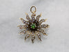 Antique Seed Pearl Sunburst Pin or Pendant with Demantoid Garnet Center
