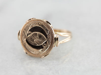Vintage Pisces Statement Ring, Mid Century Gold Cocktail Ring
