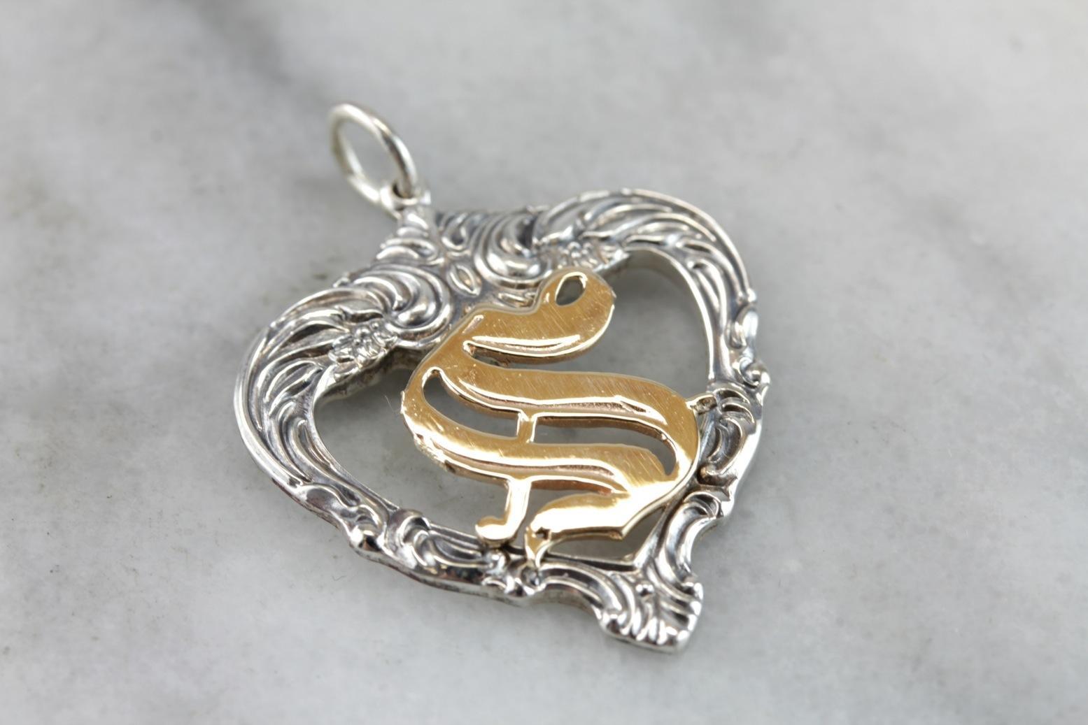 Someone Special, S Monogram Silver Heart Pendant