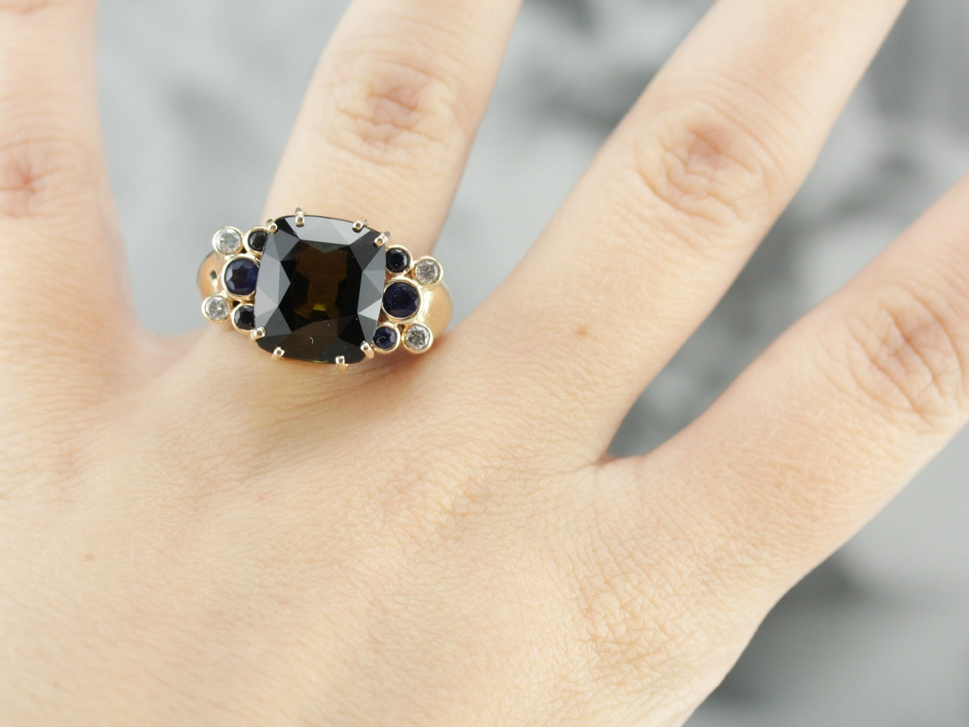 Modern Dravite Tourmaline Gold Statement Ring