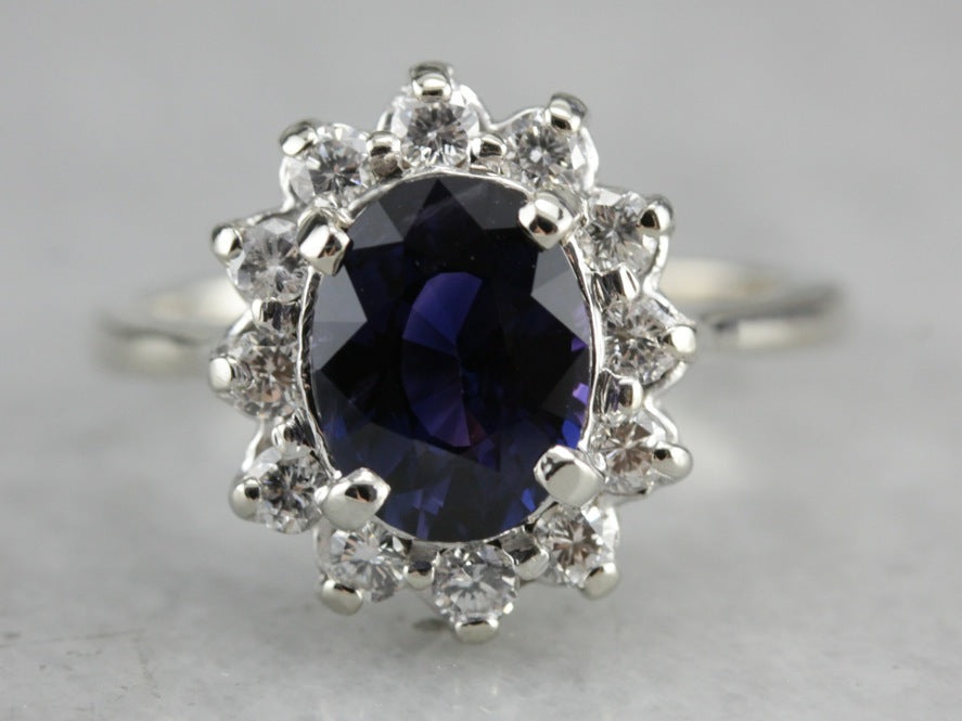 Stunning Color Changing Sapphire and Diamond Kate Middleton Style Cocktail Ring