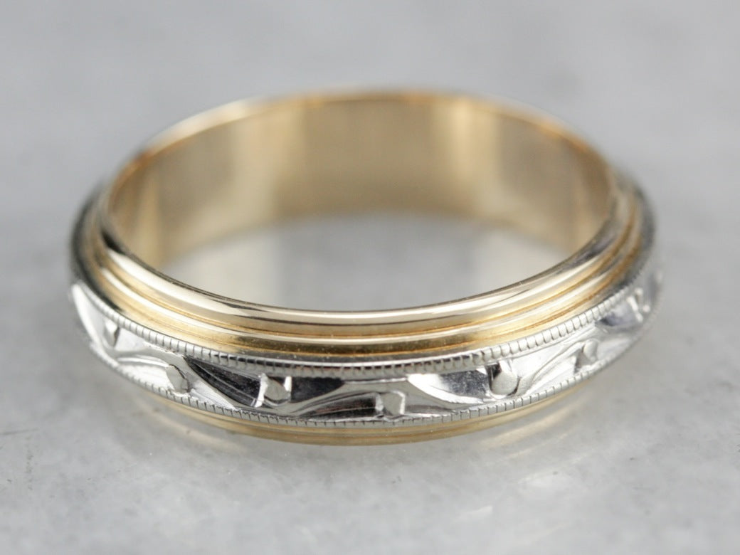 Metal Patterned Rings Mixed Metal Wedding Ring, Patterned Band - Market Square Jewelers
