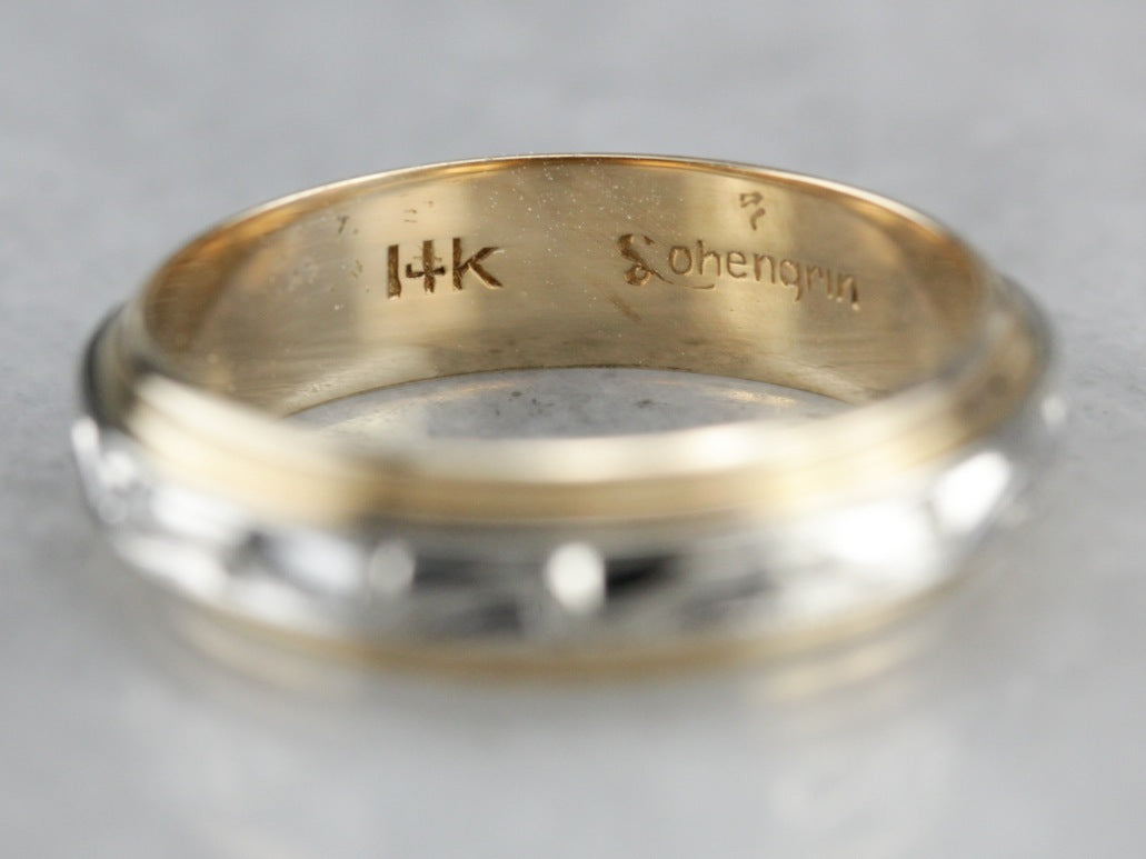 Mixed Metal Wedding Ring, Patterned Band