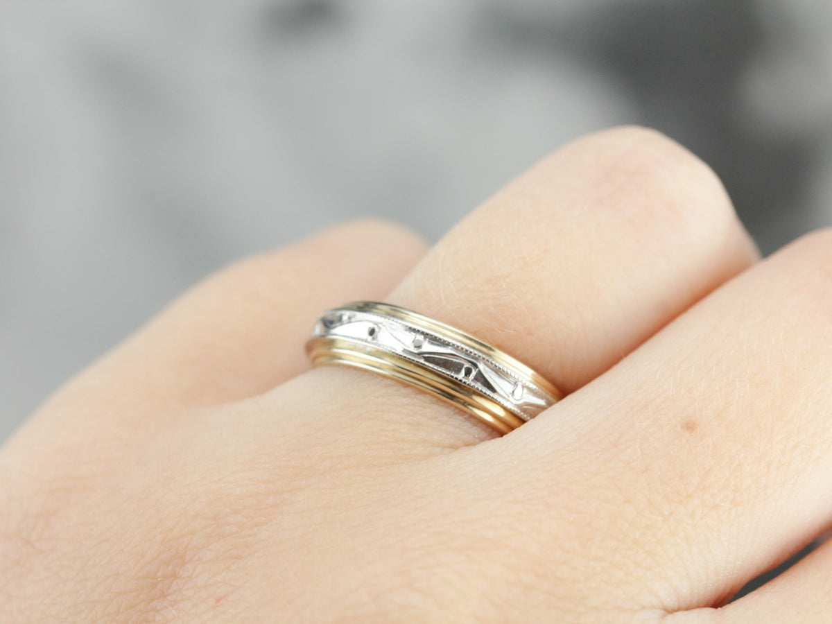 Mixed Metal Wedding Ring, Patterned Band