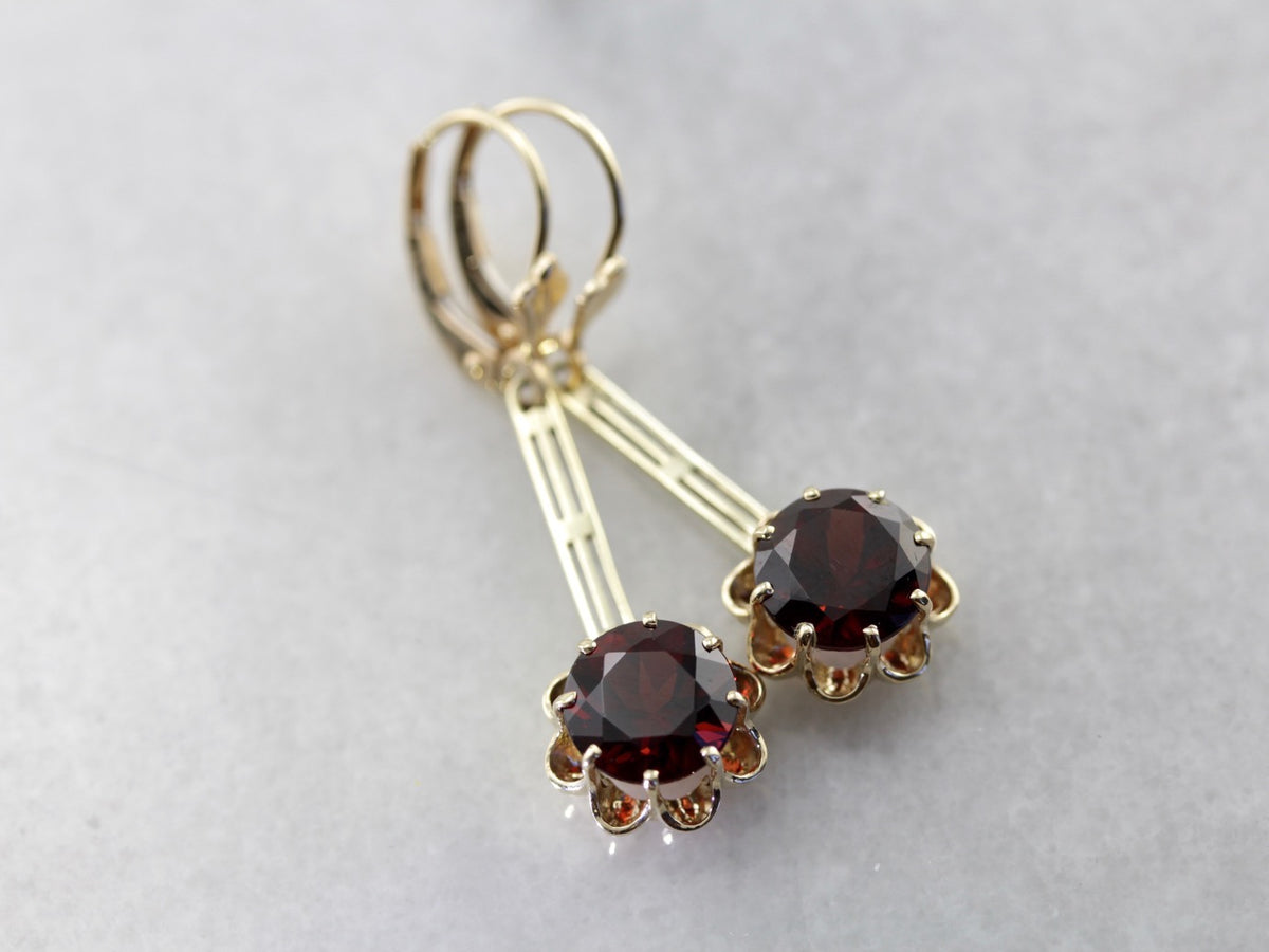 Elegant Garnet Drop Earrings with Vintage Elements