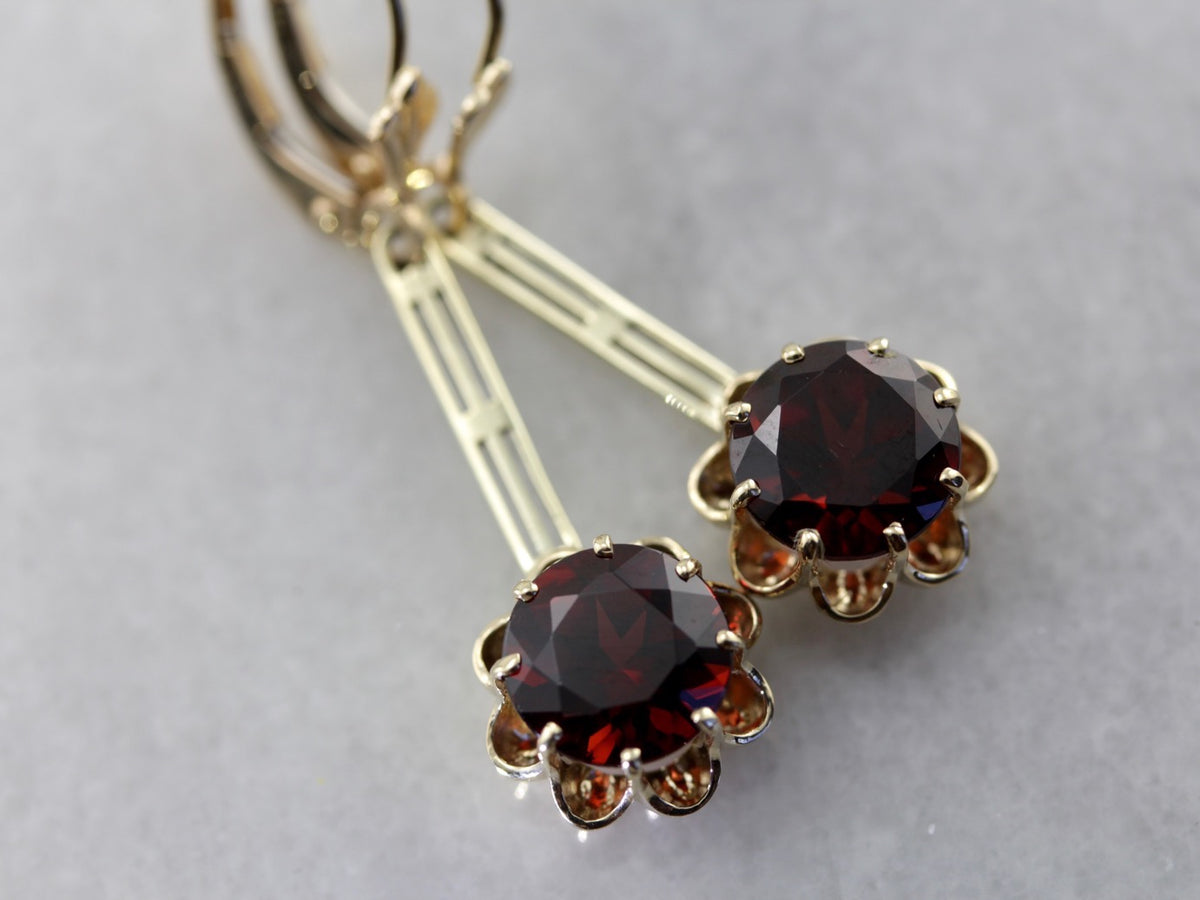 Elegant Garnet Drop Earrings with Vintage Elements