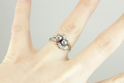 Evening Ocean: Vintage Double Gray Pearl Cocktail Ring