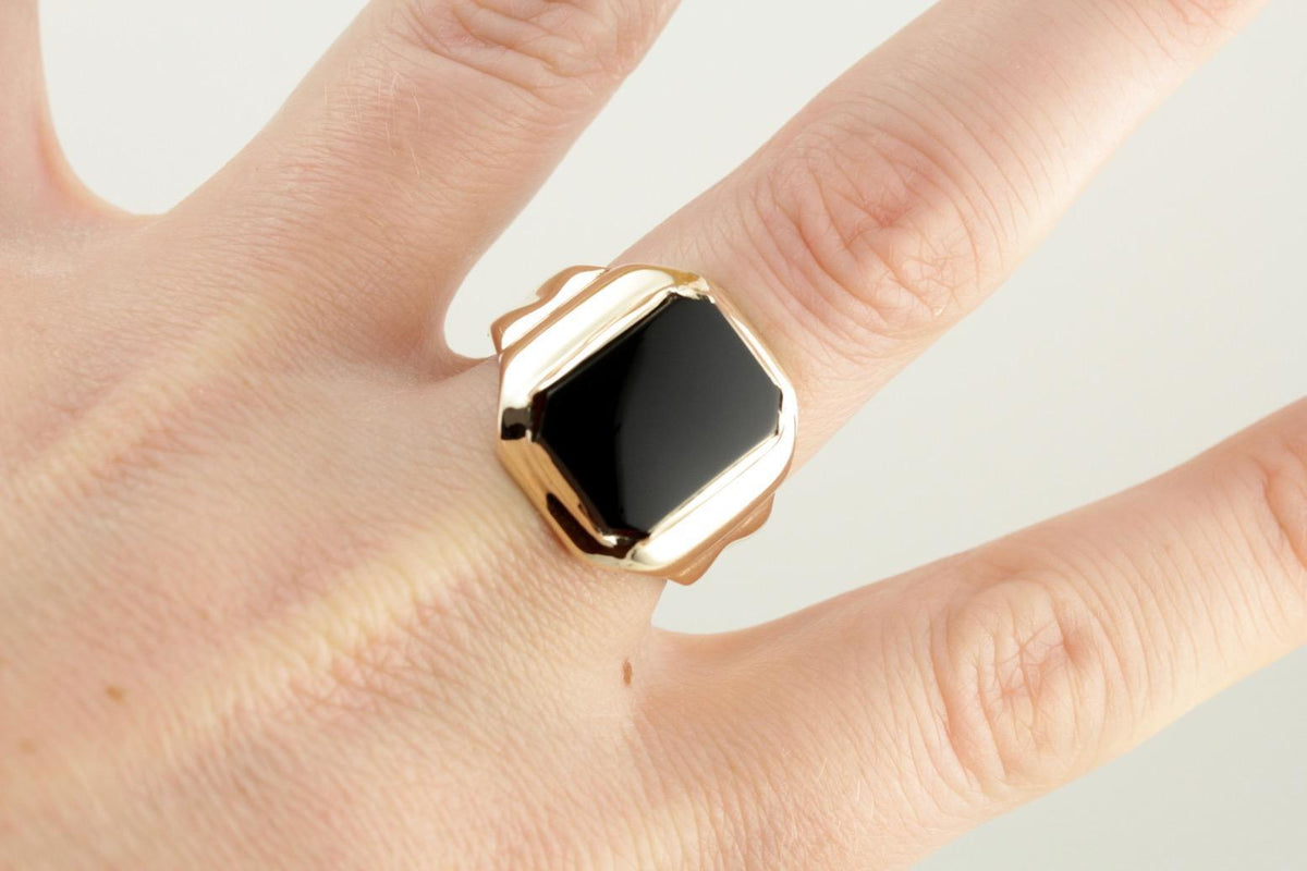 Men's Retro Era Black Onyx Statement Ring