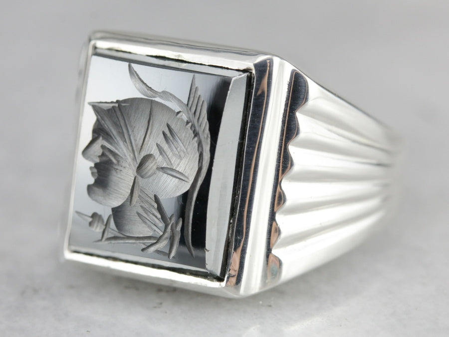 Hematite Intaglio Sterling Silver Ring by 925 Market Square