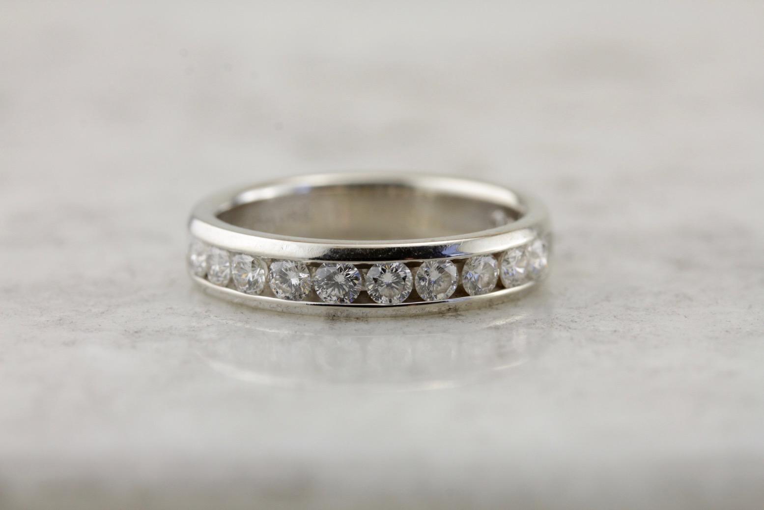 Wide Unisex Channel Set Diamond Band, White Gold, Luxury Bridal Jewelry