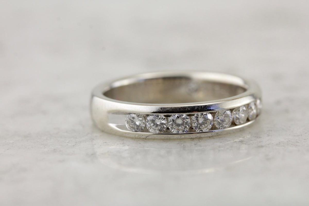 Wide Unisex Channel Set Diamond Band, White Gold, Luxury Bridal Jewelry