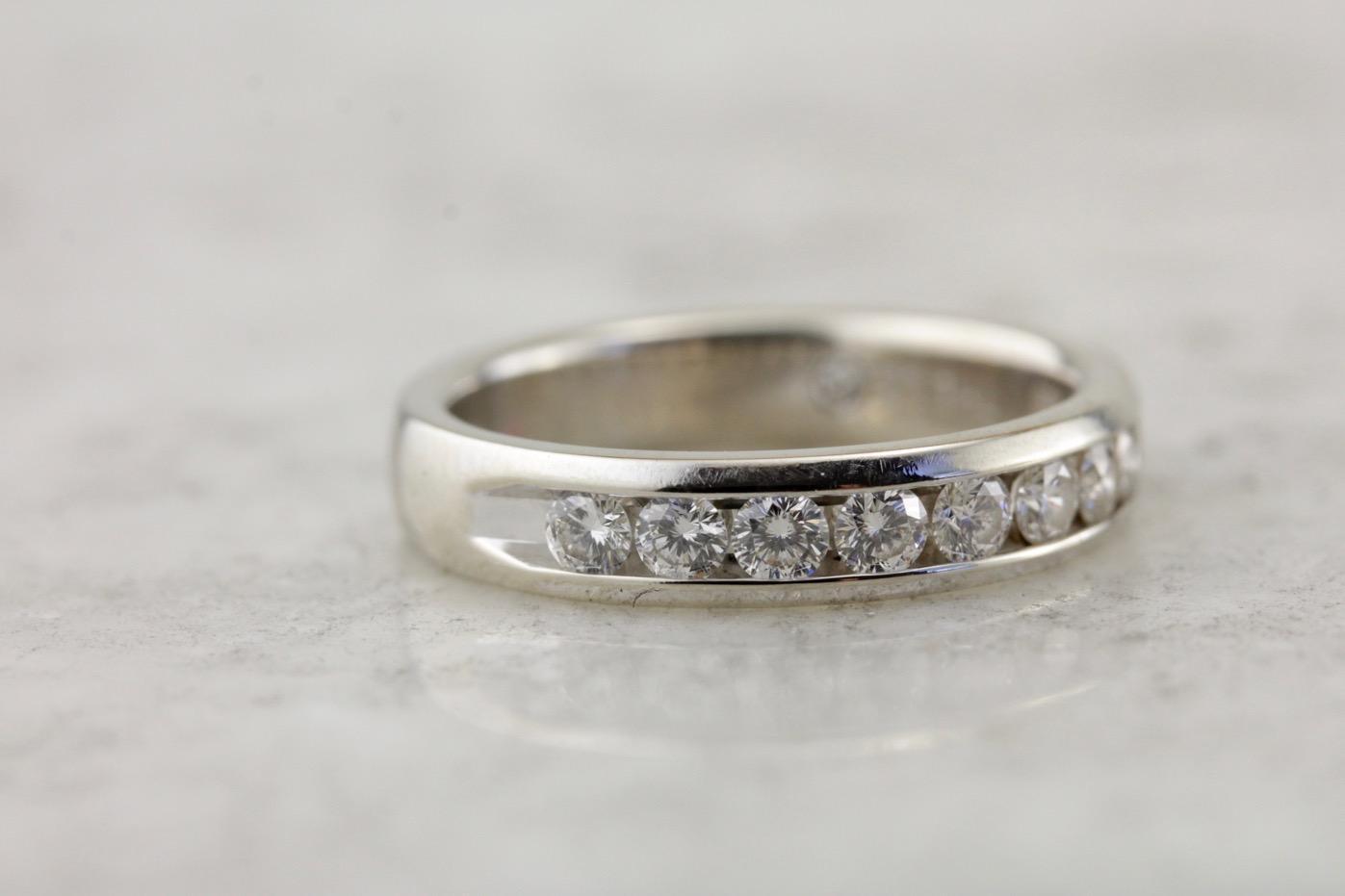 Wide Unisex Channel Set Diamond Band, White Gold, Luxury Bridal Jewelry