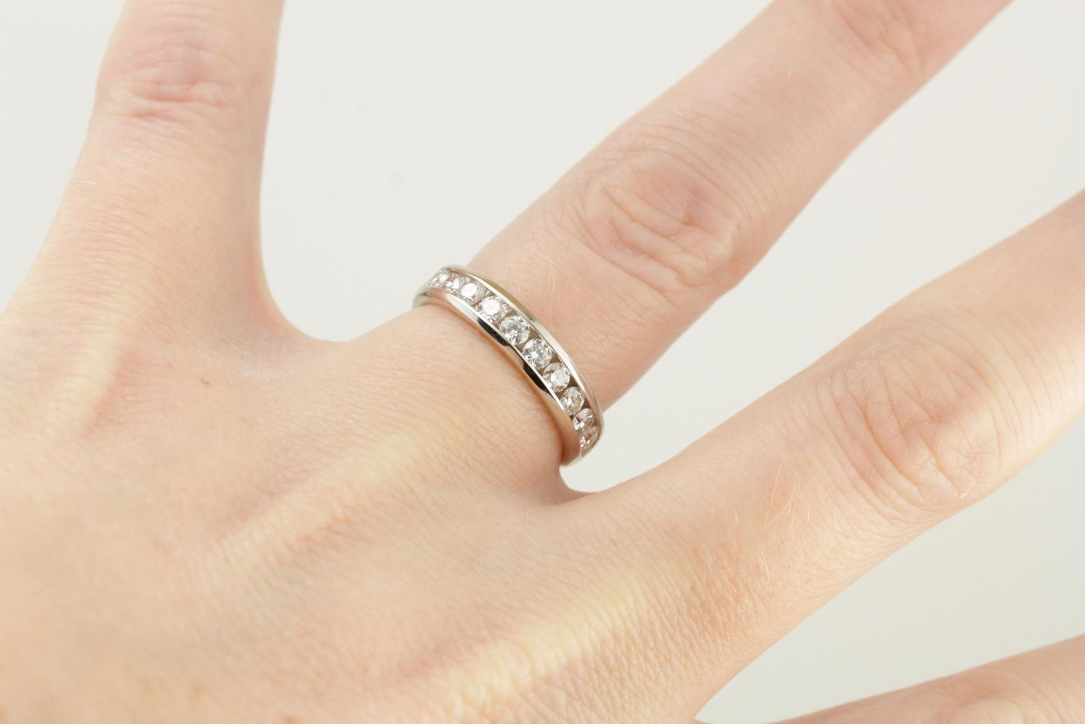 Wide Unisex Channel Set Diamond Band, White Gold, Luxury Bridal Jewelry